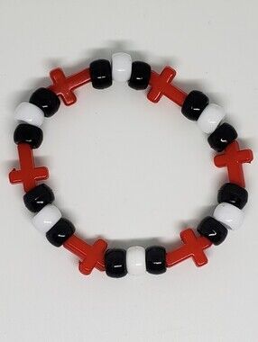 Handmade Red White Black Cross Beaded Bracelet